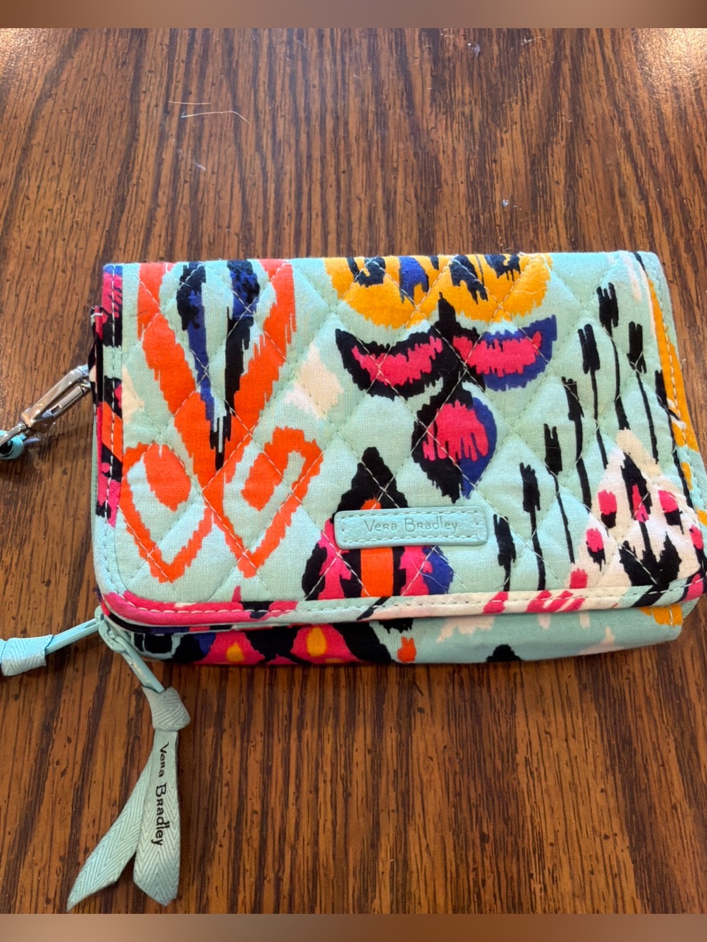 Vera Bradley Turquoise Multicolor Quilted Zip Wristlet
